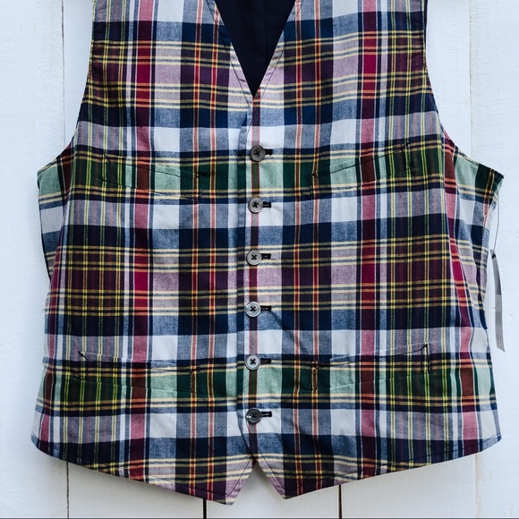 NWT Polo by Ralph Lauren Men’s Madras Plaid Vest Medium - Picture 4 of 9